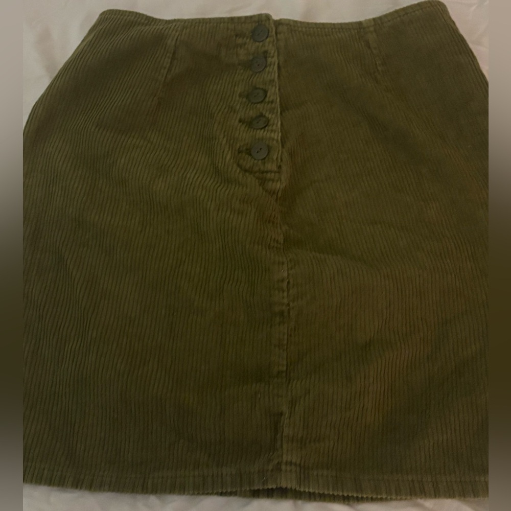 green corduroy high-waisted skirt